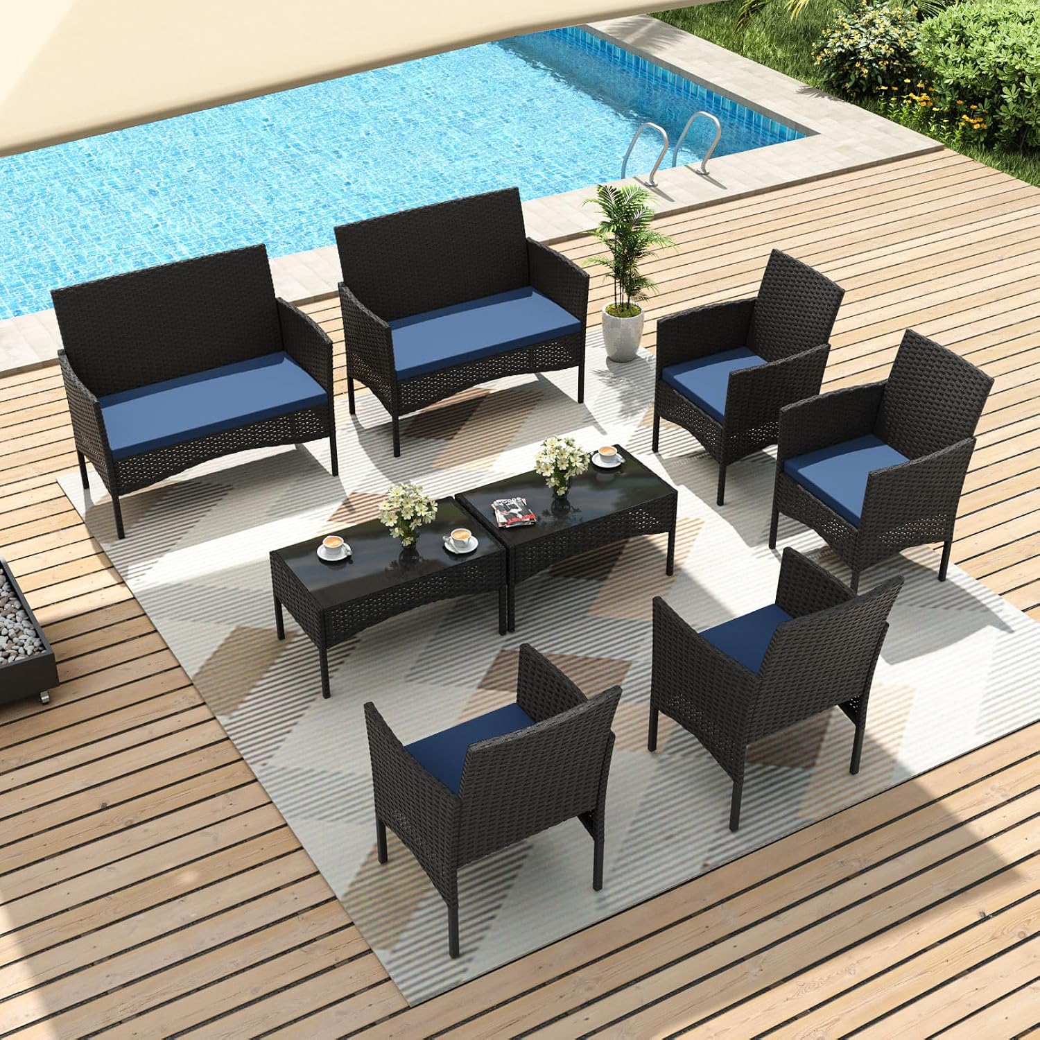Outdoor Furniture Metal Chairs - 8 Pieces Patio Furniture Set, Wicker