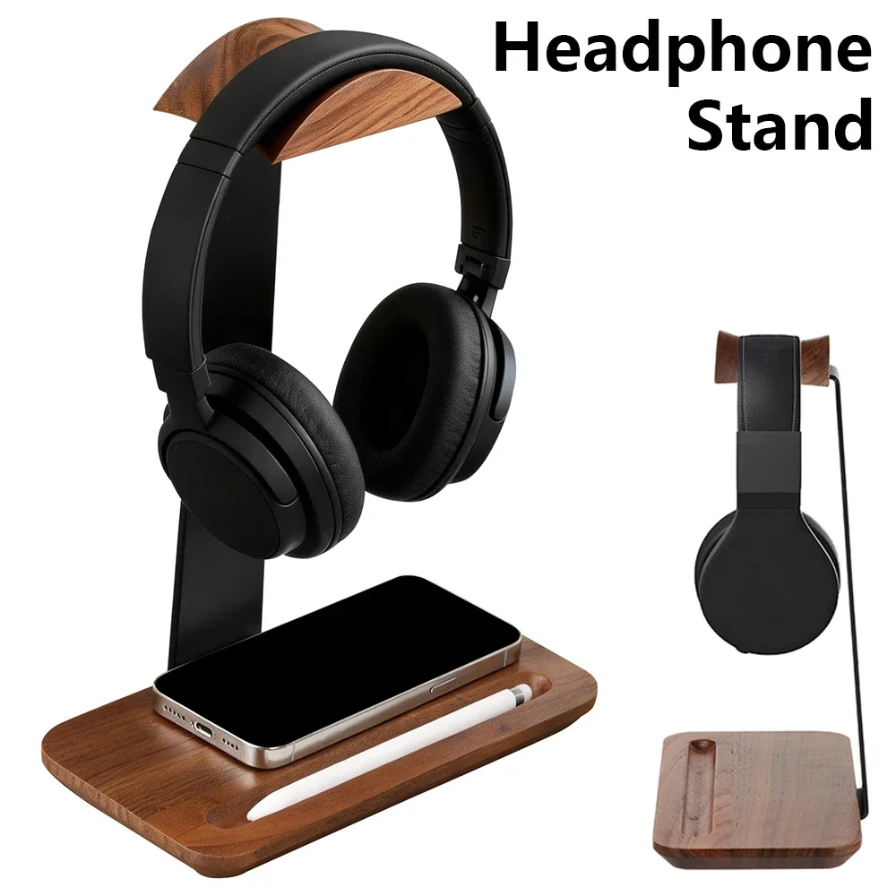 Outdoor Furniture Wood - Universal Wood Headphone Stand with Storage