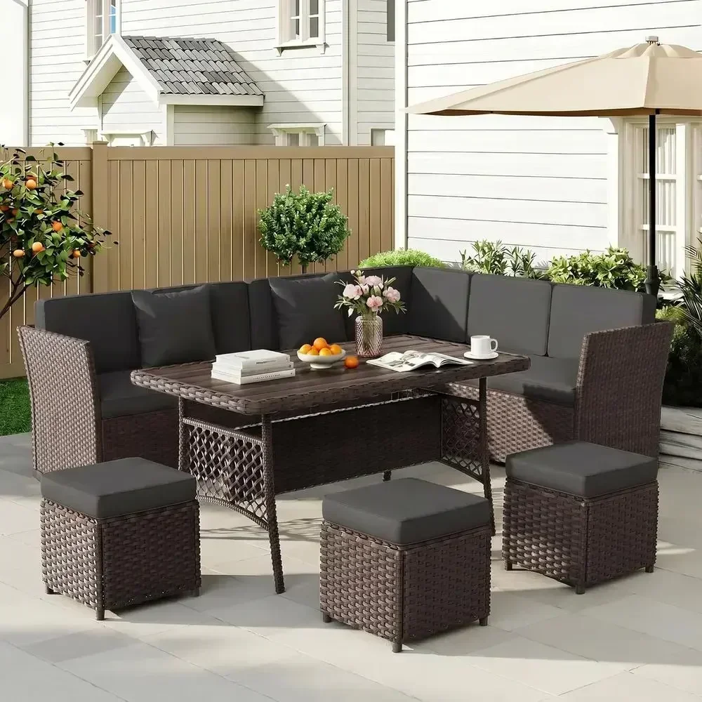Outdoor Furniture Metal Chairs - 7-Piece Outdoor Wicker Patio Furniture Set